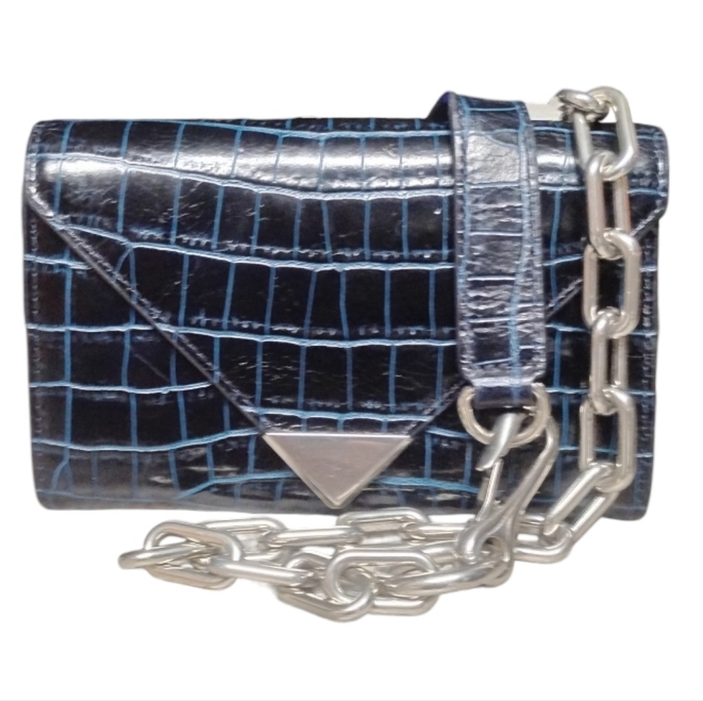 ALEXANDER WANG | Blue Croc Embossed Leather Crossbody Mini Bag / Chain Wallet - Picture 2 of 9